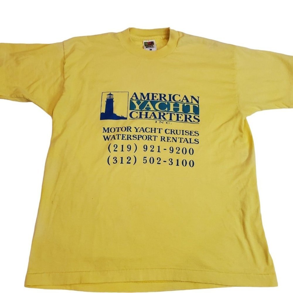 Vintage 90s American Yacht Charters Watersports Yellow Tshirt‎ Single Stitch L